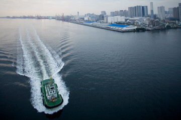 Tugboat Below Rainbow Bridge, Tokyo, Japan