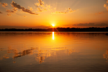 Beautiful sunset at the Shire River in Liwonde National Park