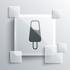 Grey Popsicle ice cream on wooden stick icon isolated on grey background. Square glass panels. Vector.