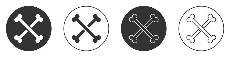 Black Crossed human bones icon isolated on white background. Circle button. Vector.