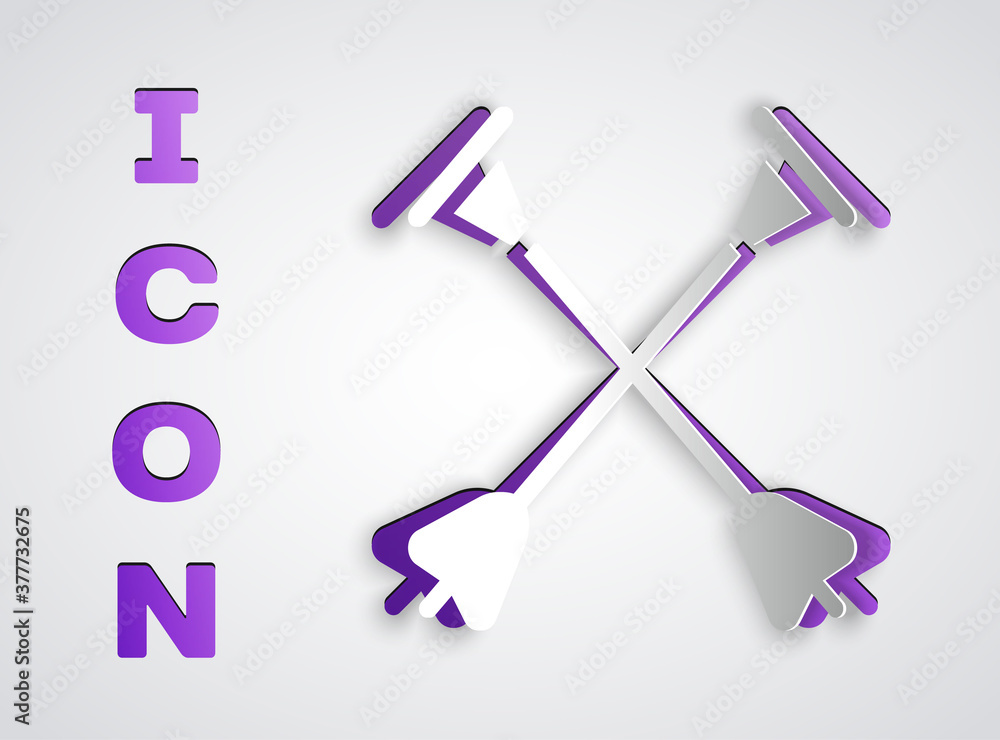 Poster paper cut arrow with sucker tip icon isolated on grey background. paper art style. vector.