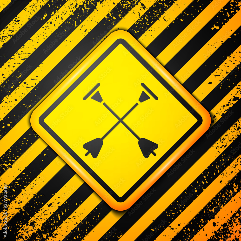 Sticker Black Arrow with sucker tip icon isolated on yellow background. Warning sign. Vector.