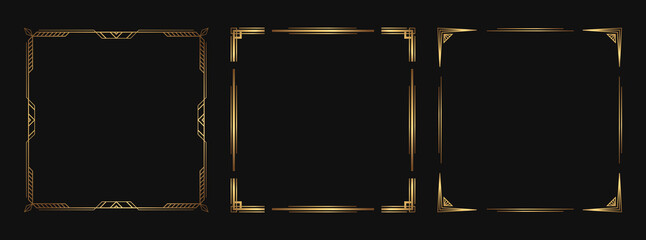 Set of golden decorative elements. Isolated art deco frames and borders