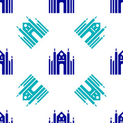 Blue Milan Cathedral or Duomo di Milano icon isolated seamless pattern on white background. Famous landmark of Milan, Italy. Vector.