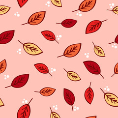 Autumn seamless pattern with colorful leaves. Vector repeated elements in the cartoon style.