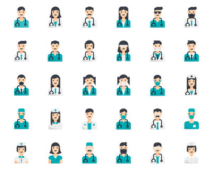 Avatar doctor people icons line color vector, medical, stethoscope, nurse