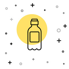 Black line Bottle of water icon isolated on white background. Soda aqua drink sign. Random dynamic shapes. Vector Illustration.