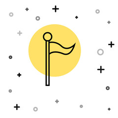 Black line Flag icon isolated on white background. Location marker symbol. Random dynamic shapes. Vector Illustration.