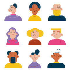 Set of people of different ages and nationalities with face tattoo