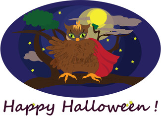 halloween card with an owl and moon