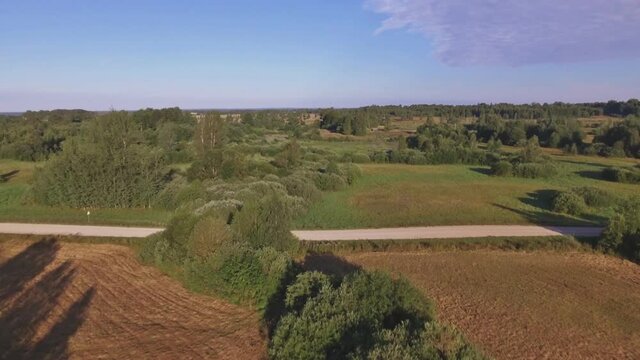 White Winch Flying On a Sunny Summer Day. Aerial Flying Forward