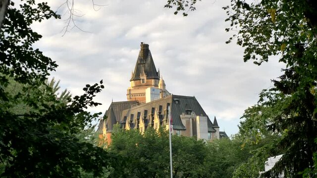 Bessborough Hotel Through Trees In Saskatoon, SK, Canada