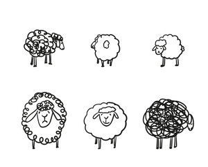 Simple sketch of different sheeps, Pen hand drawing scribble cartoon animal