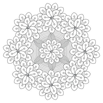 Decorative Doodle flowers in black and white for coloring page, cover or background. Hand drawn sketch for adult anti stress coloring page.-vector 