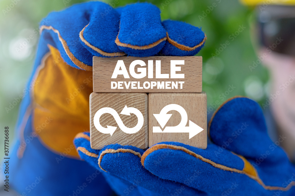 Poster agile development industrial software concept. agility cycle scrum process methodology data industri