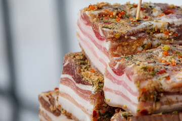 pork lard with layers of meat juicy piece