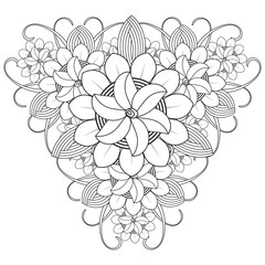 Decorative Doodle flowers in black and white for coloring page, cover or background. Hand drawn sketch for adult anti stress coloring page.-vector 