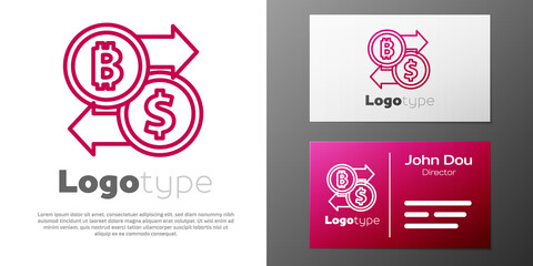 Logotype line Cryptocurrency exchange icon isolated on white background. Bitcoin to dollar exchange icon. Cryptocurrency technology, mobile banking. Logo design template element. Vector.