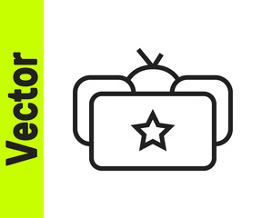 Black line Ushanka icon isolated on white background. Russian fur winter hat ushanka with star. Soviet Union uniform of KGB and NKVD. Vector.