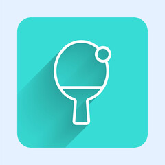 White line Racket for playing table tennis icon isolated with long shadow. Green square button. Vector.