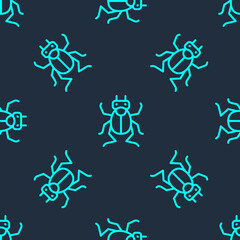 Green line Beetle bug icon isolated seamless pattern on blue background. Vector.