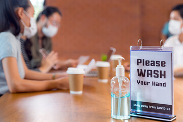 Hand Sanitizer in meeting room for New normal hygiene