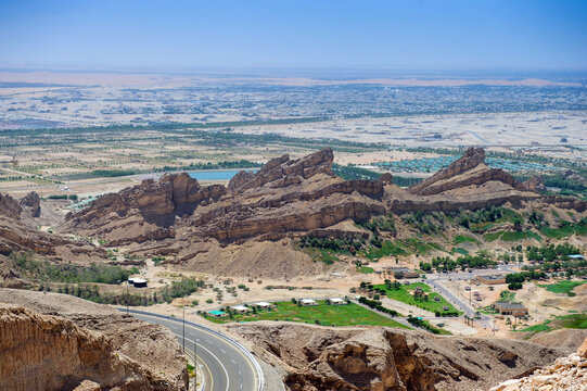 Al Ain Jabal Hafeet Mountain Landscape Views of Al Ain with Blue Sky Background
