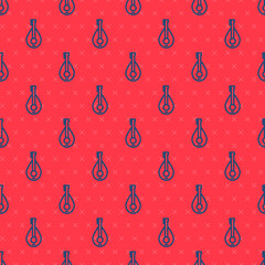 Blue line Traditional musical instrument mandolin icon isolated seamless pattern on red background. Vector.