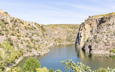 Fototapeta na wymiar cliffs on the Douro river at Miranda do Douro, district of Braganca, land of Miranda, Portugal