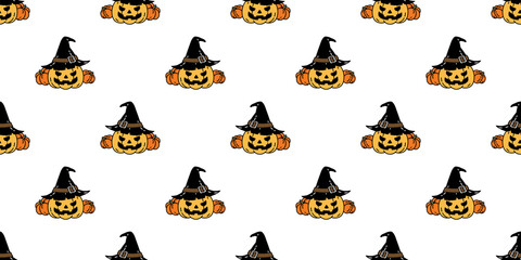 pumpkin Halloween seamless pattern vector witch hat ghost cartoon scarf isolated repeat wallpaper tile background illustration icon symbol doodle design