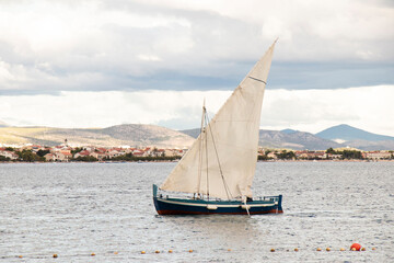 Fototapeta na wymiar One sail boat in the see