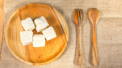 tahu (Tofu) is a popular traditional Indonesian food, and is made from vegetable ingredients - top view