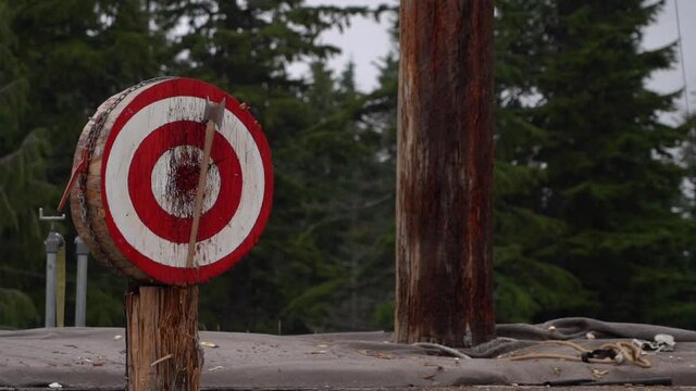 An axe being thrown through the air into a target 4k 60p 