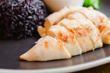 Clean food and good health for diet concept. rice berry and Chicken grilled.
