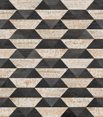 Black and white seamless wooden wall with geometric pattern. Wood texture background. 
