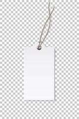 Blank white rectangular paper price tag isolated on transparent background