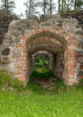 Fototapeta na wymiar old medieval stone castle ruins, Ergeme castle ruins, Latvia