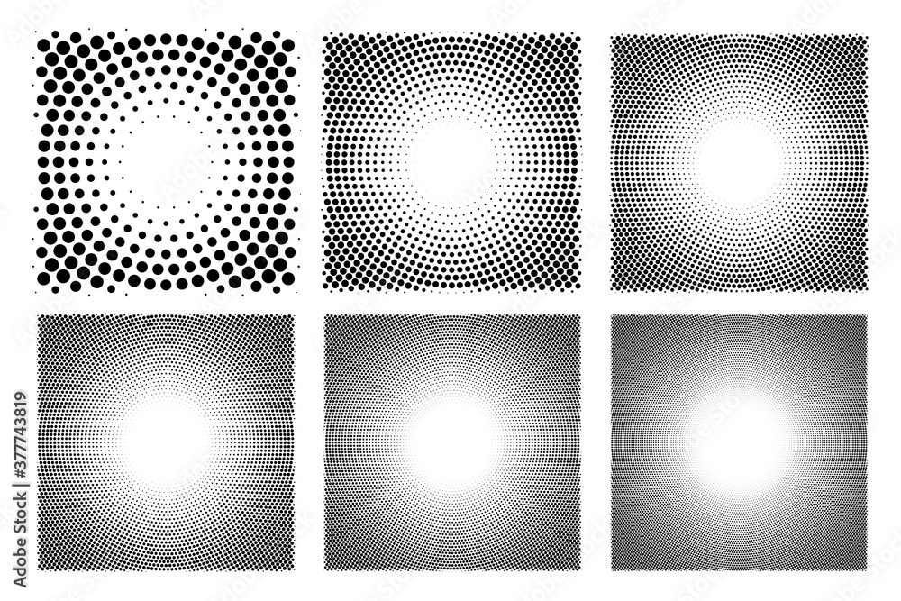 Poster abstract dotted circles halftone set pop art design texture