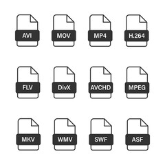Video file formats. Video type Icons. Vector illustration