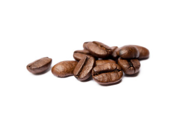 Roasted coffee beans isolated on white background