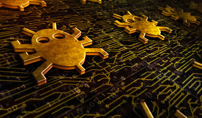 Cyber crime with virus or worm symbol digital 3d illustration