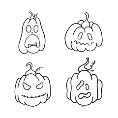 Set of Halloween pumpkins on white background. Happy Halloween holiday. Vector illustrasion.
