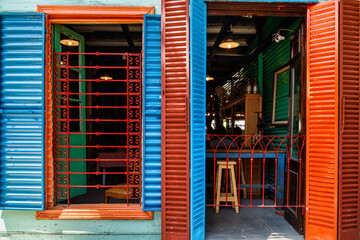 Colorful entrance of a restaurant in the Caminito area, in the Buenos Aires neighborhood of La Boca