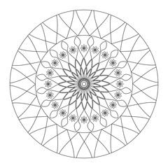 decorative round flower ornament. plate. black and white outline drawing. coloring, template.