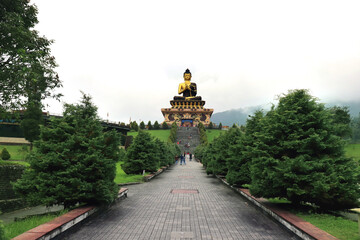 Buddha Park of Ravangla. Beautiful huge statue of Lord Buddha, at Rabangla, Sikkim, India. Gautam Buddha statue in the Buddha Park of Ravangla in South Sikkim. Frame within a frame concept.
