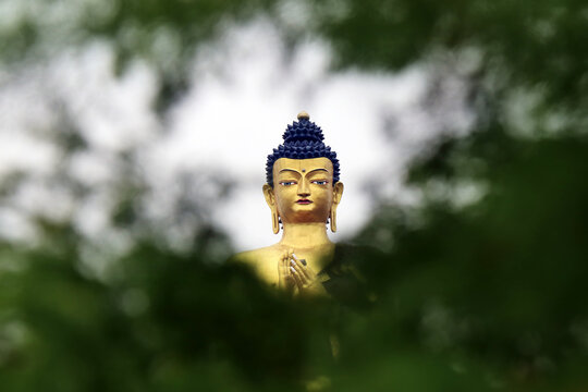 Buddha Park of Ravangla. Beautiful huge statue of Lord Buddha, at Rabangla, Sikkim, India. Gautam Buddha statue in the Buddha Park of Ravangla in South Sikkim. Frame within a frame concept.
