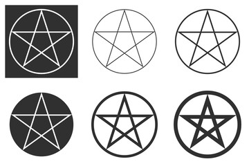 Pentagram vector icon in different variants. Isolated vector illustrations isolated on a white background and a variant of a white illustration on a dark background. EPS illustration.