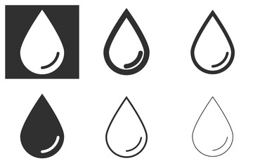 Vector icons of black drops of water or oil on a white background and white silhouette of drops on a dark background. Vector illustration.