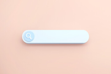Search or magnifying glass in blank search bar on Background, 3d render, minimal and copy space.