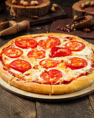 Closeup on italian tomato margarita pizza